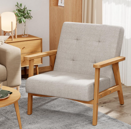 Solid Wood Armrest Fabric Single-Seat Lounge Sofa